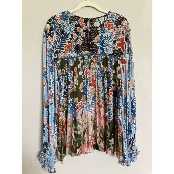 BL-NK London Printed Blouse XL Blue Floral Long Sleeve Viscose - Picture 10 of 10